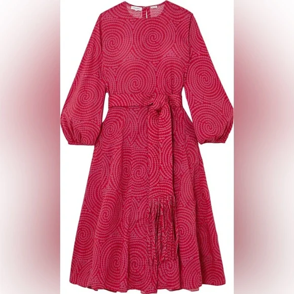 RHODE | Dresses | Rhode Resort Red Swirl Dot Dress With Fringe Quilted Belt  | Poshmark